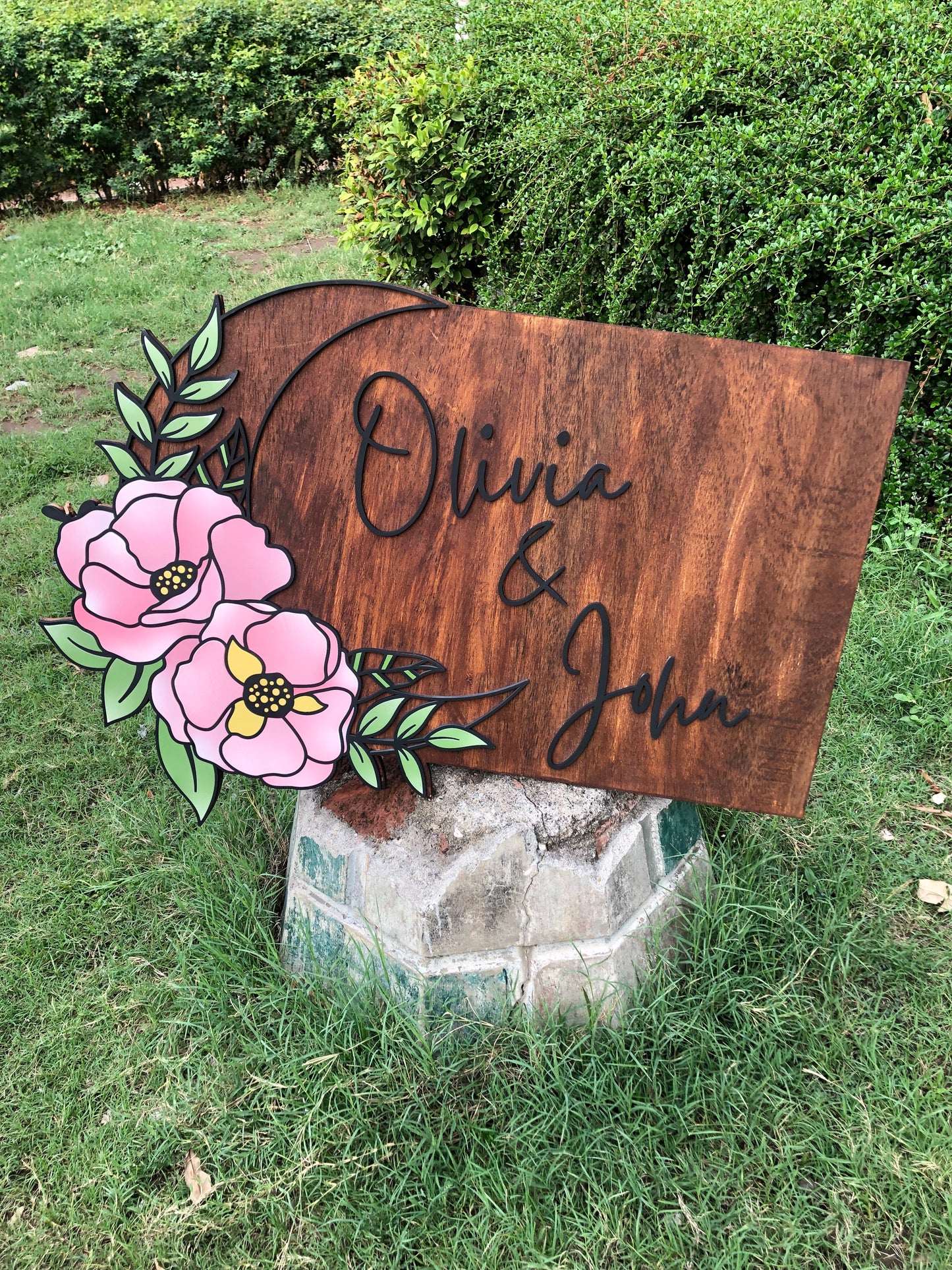 Beautiful Moon with Floral Art – 3D Custom Name Sign