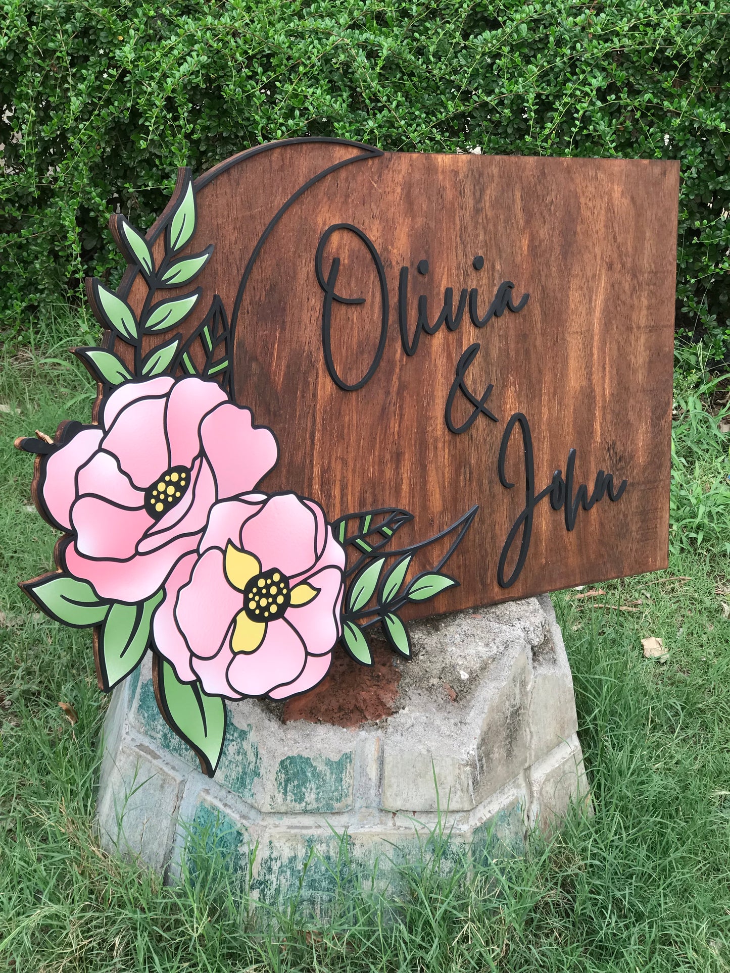 Beautiful Moon with Floral Art – 3D Custom Name Sign