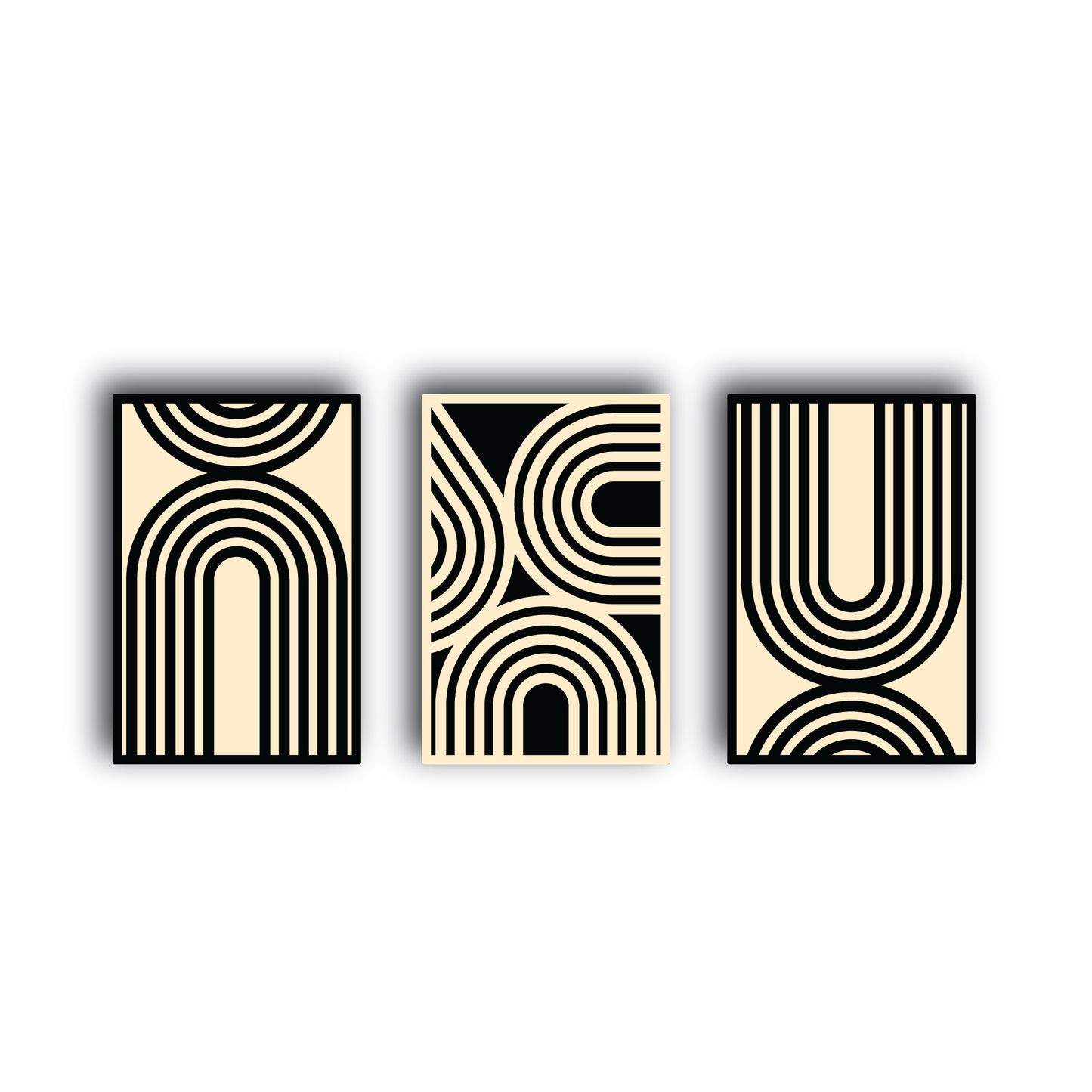Timeless and refined mid-century modern minimal art pieces in beige and black is simplicity at its most stylish.