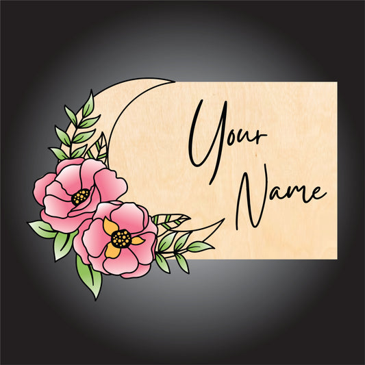 Beautiful Moon with Floral Art – 3D Custom Name Sign