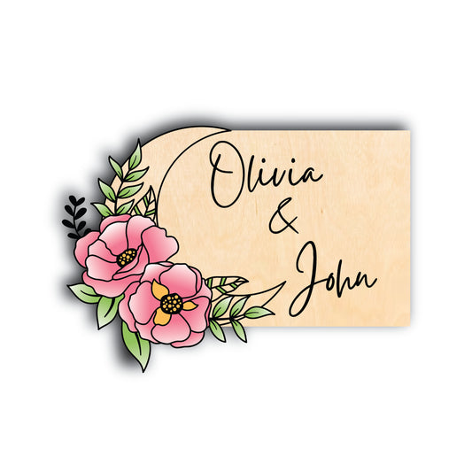 Beautiful Moon with Floral Art – 3D Custom Name Sign