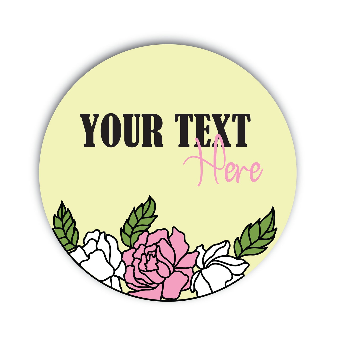 Personalized 3D Pink and White Floral Circle Sign with Green Leaves – Custom Name Wall Art