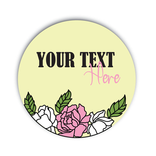 Personalized 3D Pink and White Floral Circle Sign with Green Leaves – Custom Name Wall Art