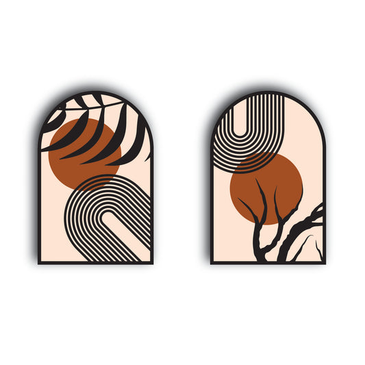 This minimal mid-century art piece whispers sunset vibes with a touch of beachside trees.