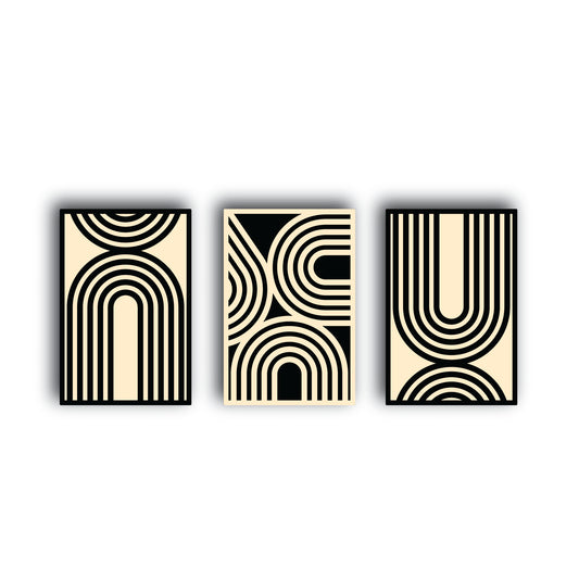 Timeless and refined mid-century modern minimal art pieces in beige and black is simplicity at its most stylish.