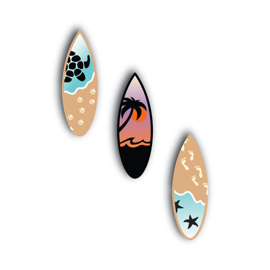 Ride the waves of style with this trio of surfboard-shaped mid-century modern luxury wall pieces